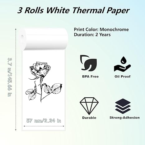 53mm White Adhesive Thermal Sticker Paper 3 Rolls
